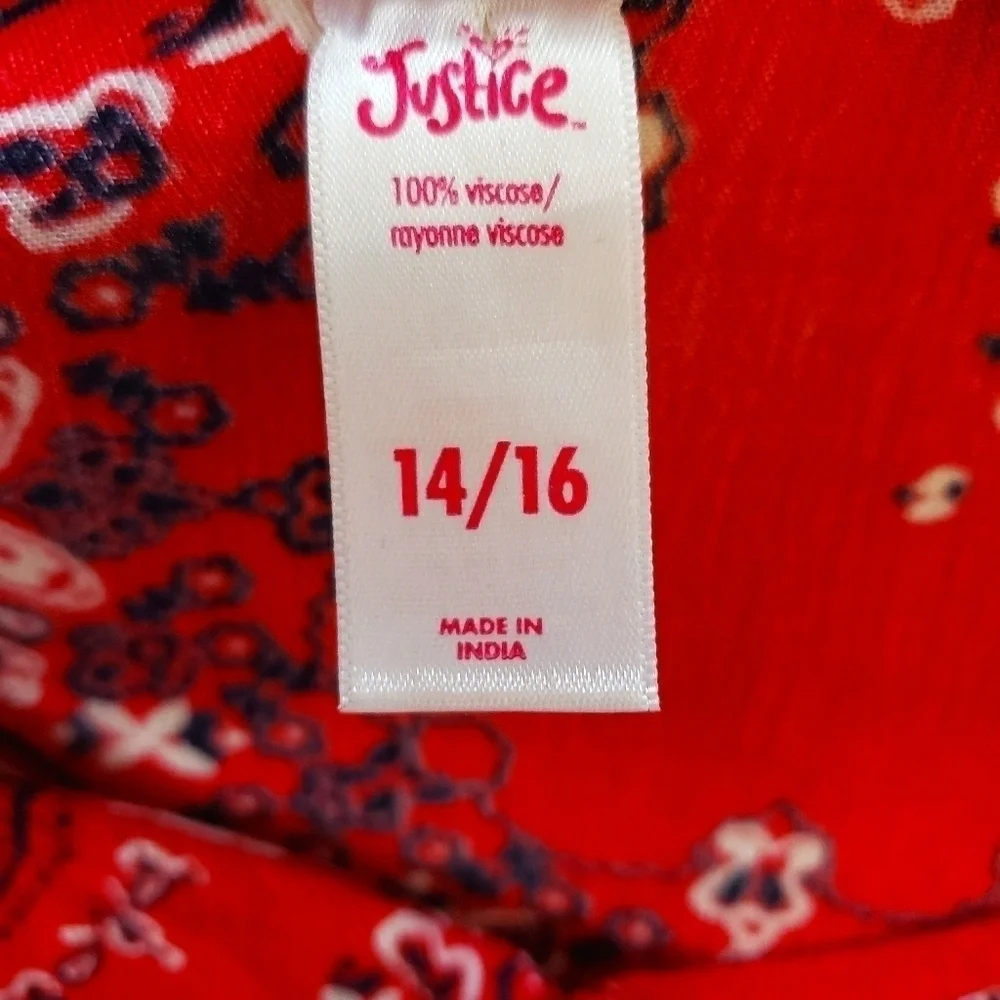 JUSTICE Bandana Print Blouse Red Size 14/16